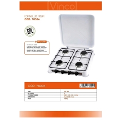 VINCO COD.76004 Fornello  "Four "A Gas Con 4 Fuochi - Potenza 0,85 /0.85 / 1,2 / 1,4 KW
