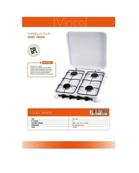 VINCO COD.76004 Fornello  "Four "A Gas Con 4 Fuochi - Potenza 0,85 /0.85 / 1,2 / 1,4 KW