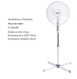 ZEPHIR PBA41P Ventilatore A Piantana 45W Con 3 Velocità e Luce Notturna