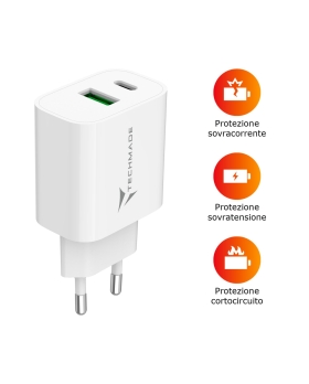 Techmade Caricabatteria 20wcon porta usb-c + usb-a