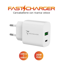 Techmade Caricabatteria 20wcon porta usb-c + usb-a