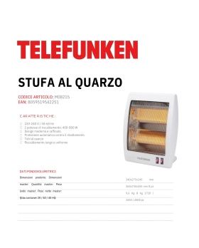 Telefunken stufa al quarzo Caldobagno M08215 800W