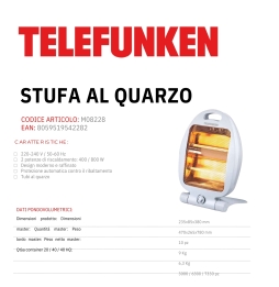 Telefunken stufa al quarzo Caldobagno M08228 400/800W