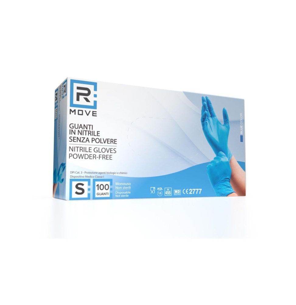 1conf. Da 100pz Tg.s - Rmove Guanti Nitrile Blu Uso Medico Tg. S