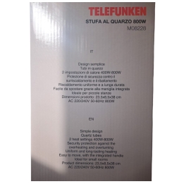 Telefunken stufa al quarzo Caldobagno M08228 400/800W