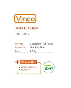 VINCO COD.70155 Stufa Al Quarzo 800W