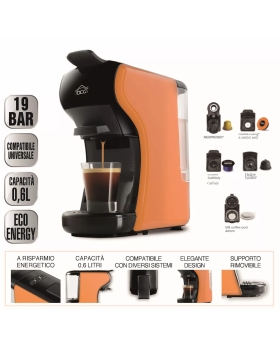 DCG ES6517 - Macchina Del Caffè Universale, serbatoio 0,6 Litri, 19 BAR, 1.450W - Arancione + Omaggio 15 Pz Cialde / Capsule
