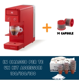 Illy Macchina Iperespresso A Capsule Y3.3 Rossa + 14 Capsule Caffè + Kit Accessori 100 Palettine/bicchierini/zucchero