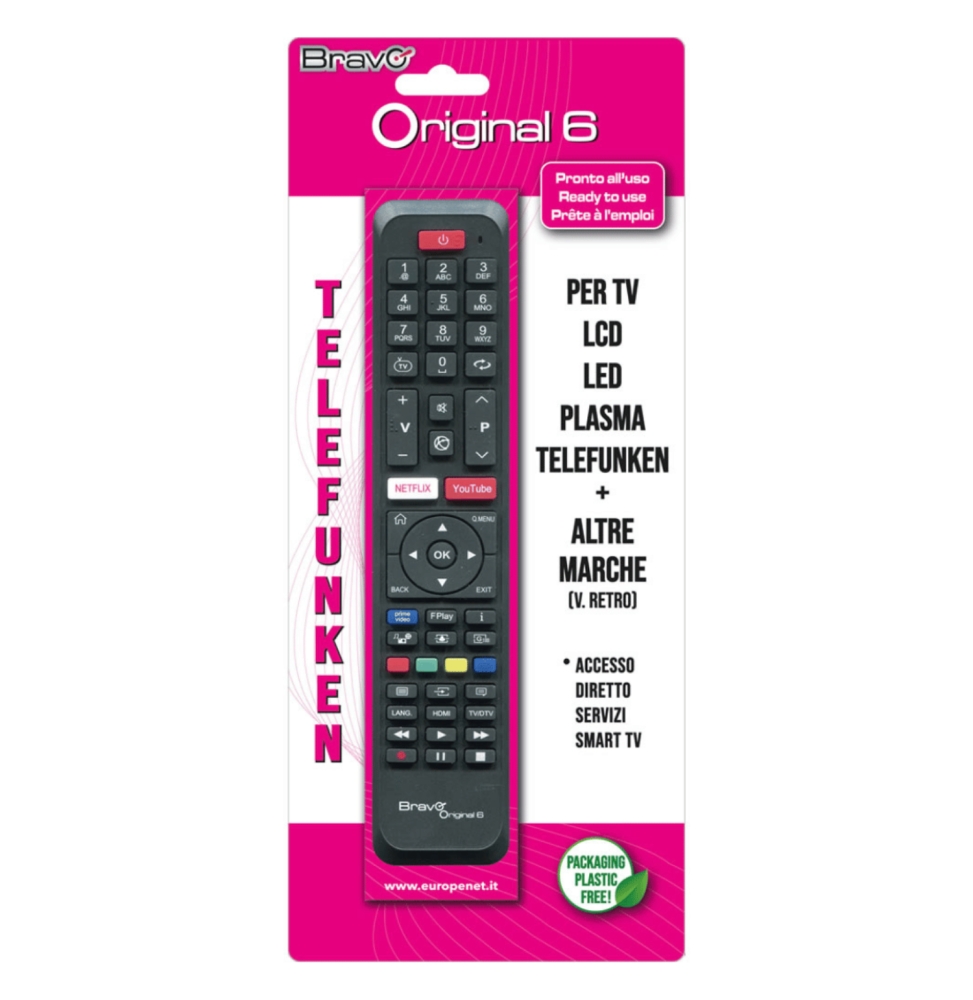 Bravo Original 6 Telecomando Compatibile TV Telefunken E Altri Modelli - Nero