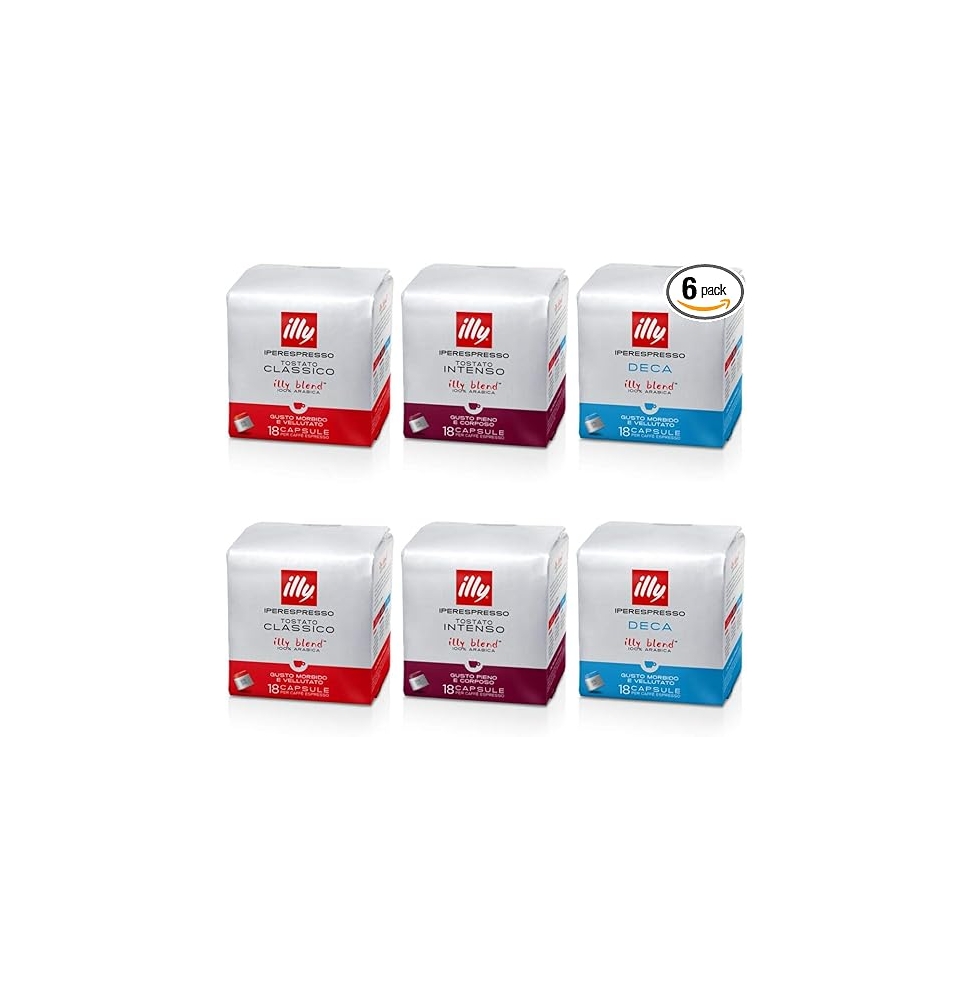 ILLY Capsule 2 confezioni Intenso, 2 confezioni Classico, 2 Confezioni Deca -108 CAPSULE TOTALI