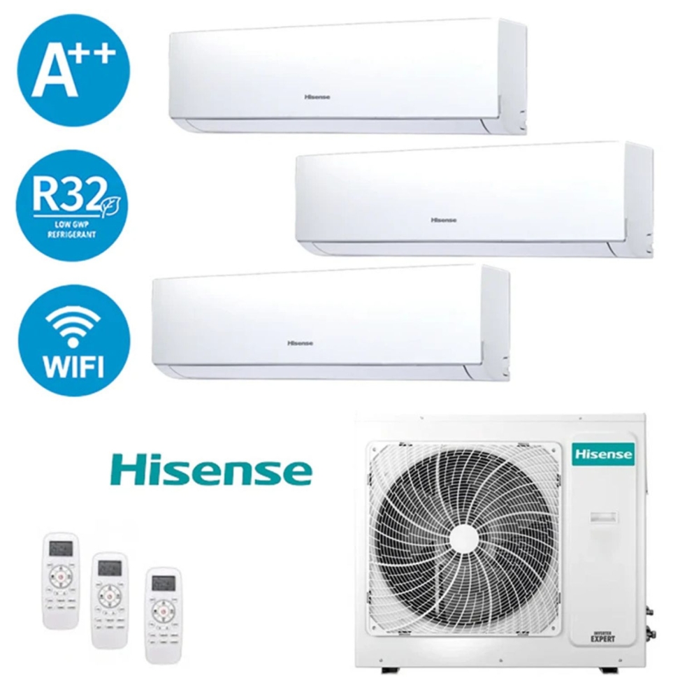 Climatizzatore Hisense Trial Inverter 9+12+12 5.2kW Serie Hi Comfort 9000+12000+12000 BTU 3AMW52U4RJC Gas R32 A++ Wi Fi