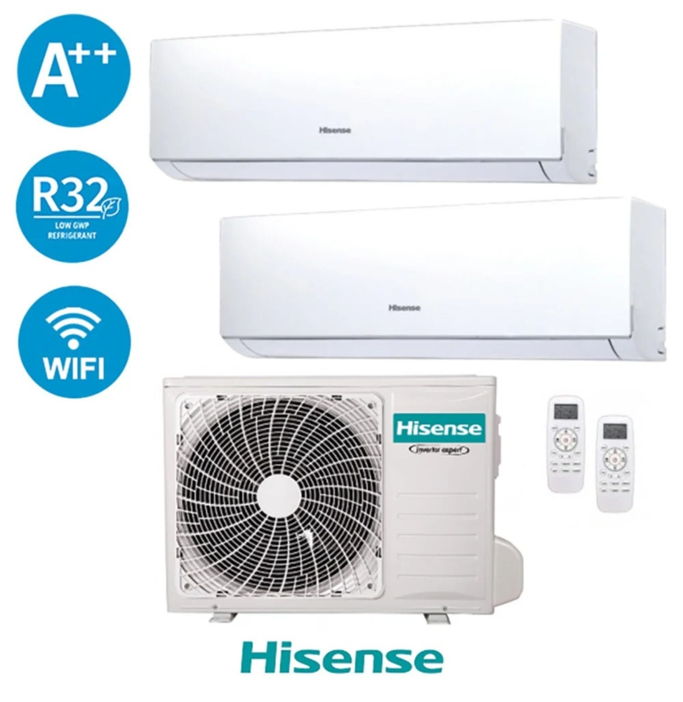 Climatizzatore Hisense Dual Inverter 12+12 4,2kW Serie New Comfort 12000+12000 Btu 2AMW42U4RGC Gas R32 A++ Wi Fi Integrato