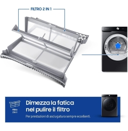 Samsung Asciugatrice 16 Kg Classe A+++ Inverter con Pompa di Calore Profondità 84 cm Wi-Fi colore Nero - DV16DG8600BVU3