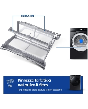Samsung Asciugatrice 16 Kg Classe A+++ Inverter con Pompa di Calore Profondità 84 cm Wi-Fi colore Nero - DV16DG8600BVU3