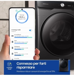 Samsung Asciugatrice 16 Kg Classe A+++ Inverter con Pompa di Calore Profondità 84 cm Wi-Fi colore Nero - DV16DG8600BVU3