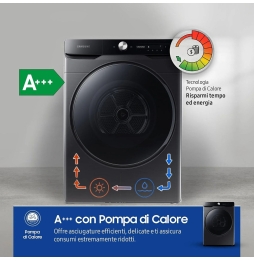 Samsung Asciugatrice 16 Kg Classe A+++ Inverter con Pompa di Calore Profondità 84 cm Wi-Fi colore Nero - DV16DG8600BVU3