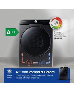 Samsung Asciugatrice 16 Kg Classe A+++ Inverter con Pompa di Calore Profondità 84 cm Wi-Fi colore Nero - DV16DG8600BVU3