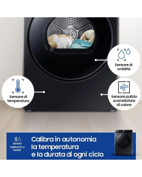 Samsung Asciugatrice 16 Kg Classe A+++ Inverter con Pompa di Calore Profondità 84 cm Wi-Fi colore Nero - DV16DG8600BVU3