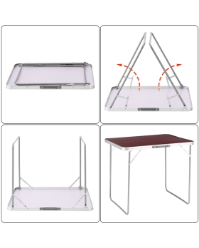 Tavolo Campeggio Picnic con Maniglia Effetto Legno 60x80x68cm Pieghevole Esterni