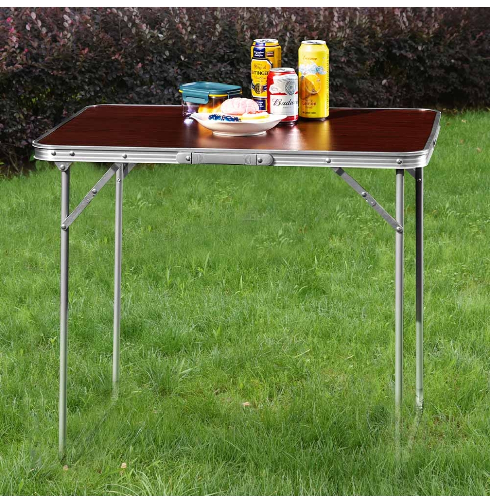 Tavolo Campeggio Picnic con Maniglia Effetto Legno 60x80x68cm Pieghevole Esterni