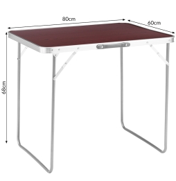 Tavolo Campeggio Picnic con Maniglia Effetto Legno 60x80x68cm Pieghevole Esterni