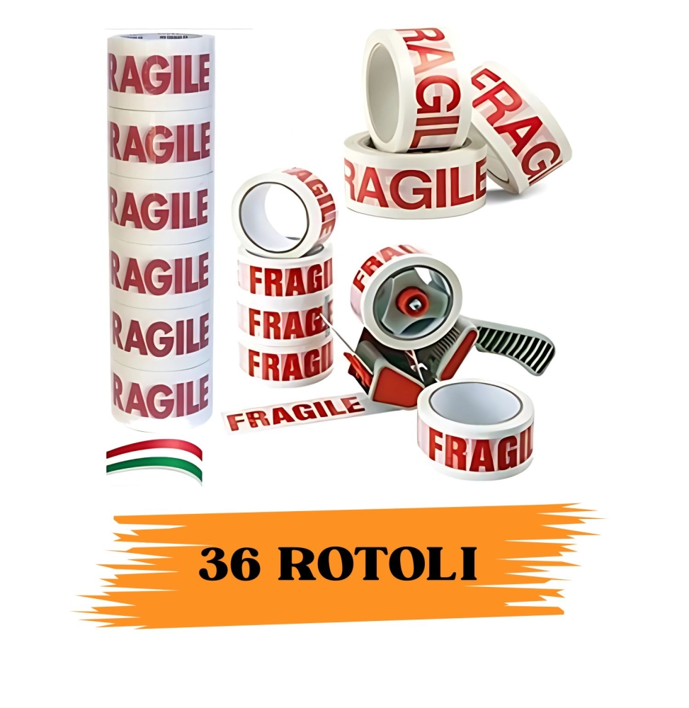 EcoPrice® Nastro Adesivo Imballaggio FRAGILE 48mmx66m 36 Rotoli Scotch