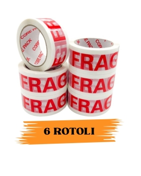 EcoPrice® Nastro Adesivo Imballaggio FRAGILE 48mmx66m 6 Rotoli Scotch