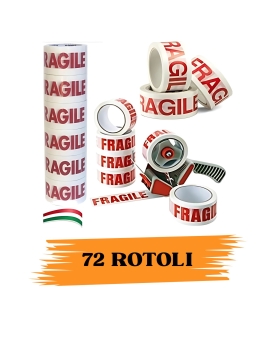 EcoPrice® Nastro Adesivo Imballaggio FRAGILE 48mmx66m 72 Rotoli Scotch
