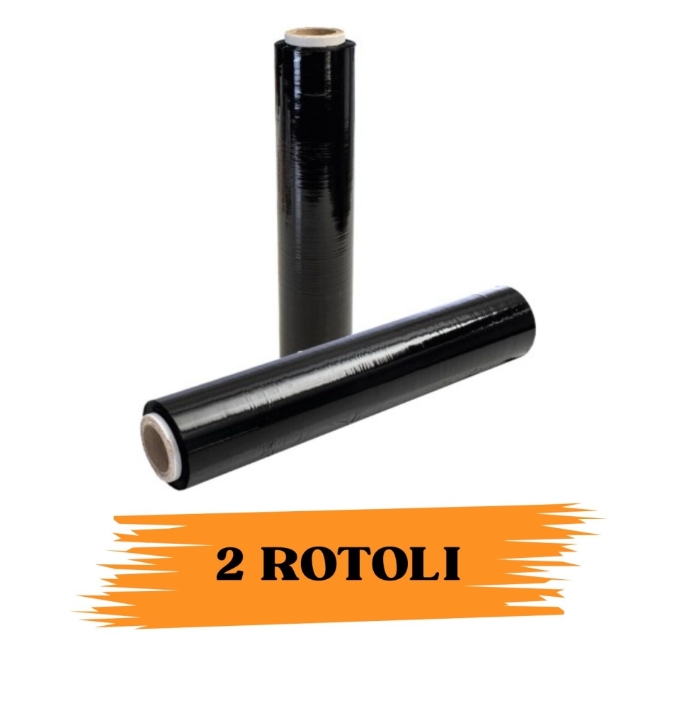 EcoPrice® Pellicola Film Estensibile Nero Da 1,8 Kg 23 Micron Bobina Super Resistente 2 RotolI