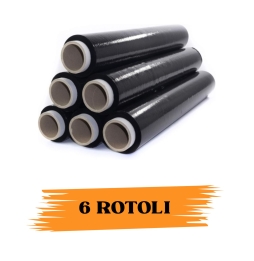 EcoPrice® Pellicola Film Estensibile Nero Da 1,8 Kg 23 Micron Bobina Super Resistente 6 RotolI