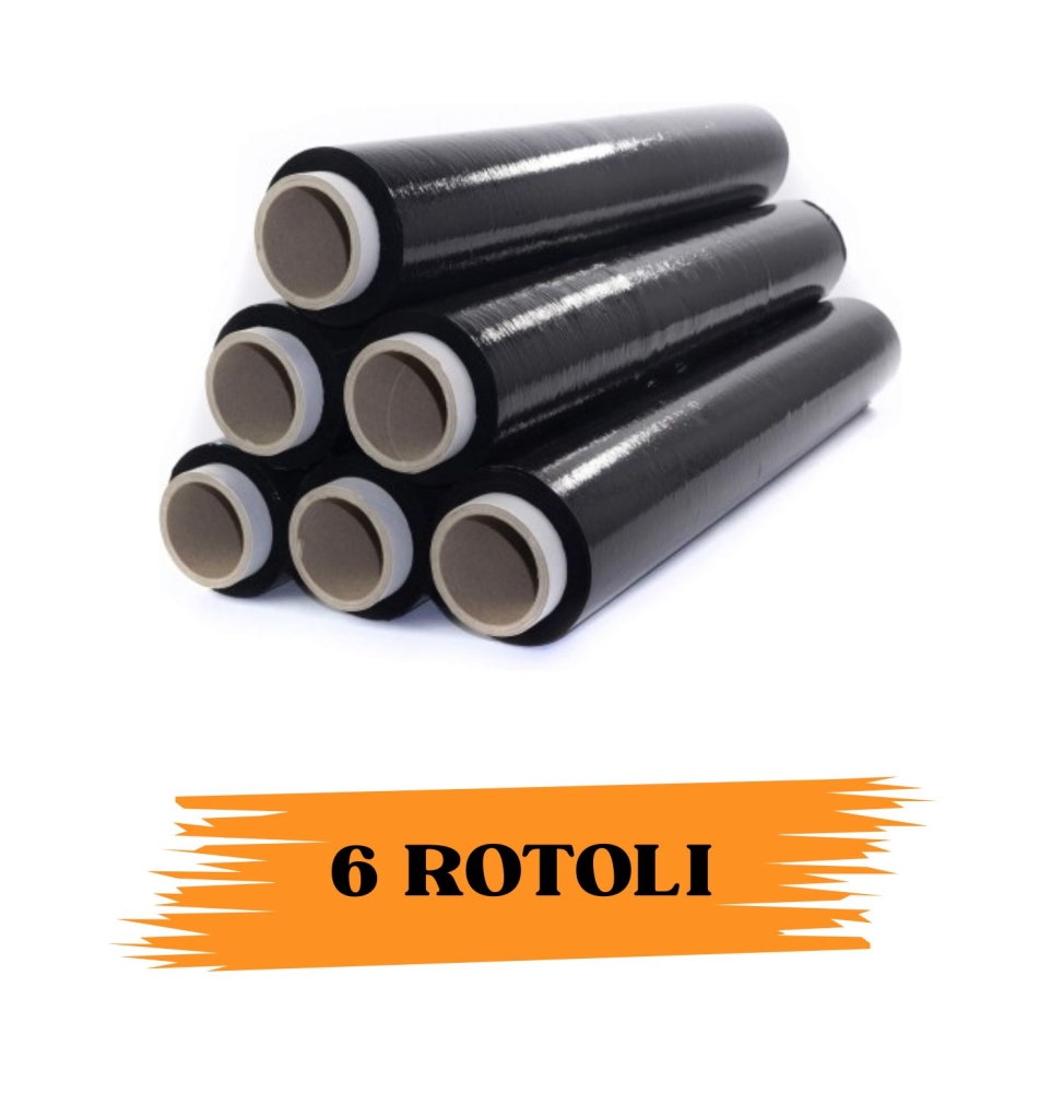 EcoPrice® Pellicola Film Estensibile Nero Da 1,8 Kg 23 Micron Bobina Super Resistente 6 RotolI