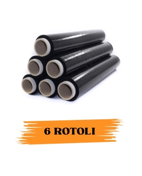 EcoPrice® Pellicola Film Estensibile Nero Da 1,8 Kg 23 Micron Bobina Super Resistente 6 RotolI