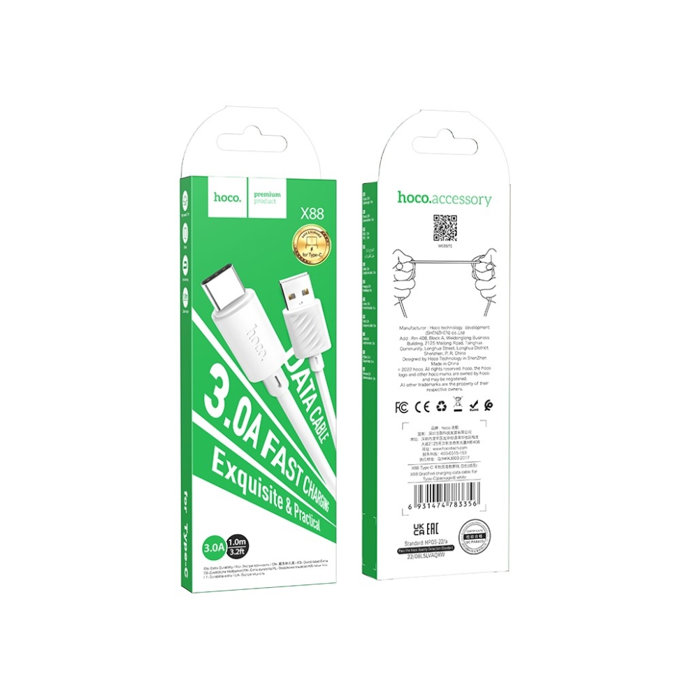 CAVO DI RICARICA HOCO USB-A A USB-C 1M X88 BIANCO