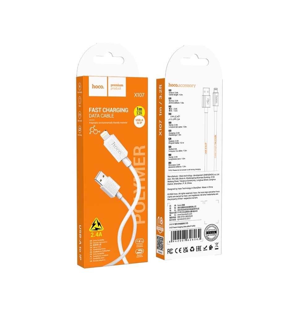 CAVO DI RICARICA HOCO USB-A A LIGHTNING 1M X107 BIANCO