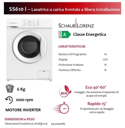 Schaub Lorenz SS610I Lavatrice Libera Installazione Carico 6 kg Classe Energetica A Dimensioni: HxLxP: 85x59,5x44 cm