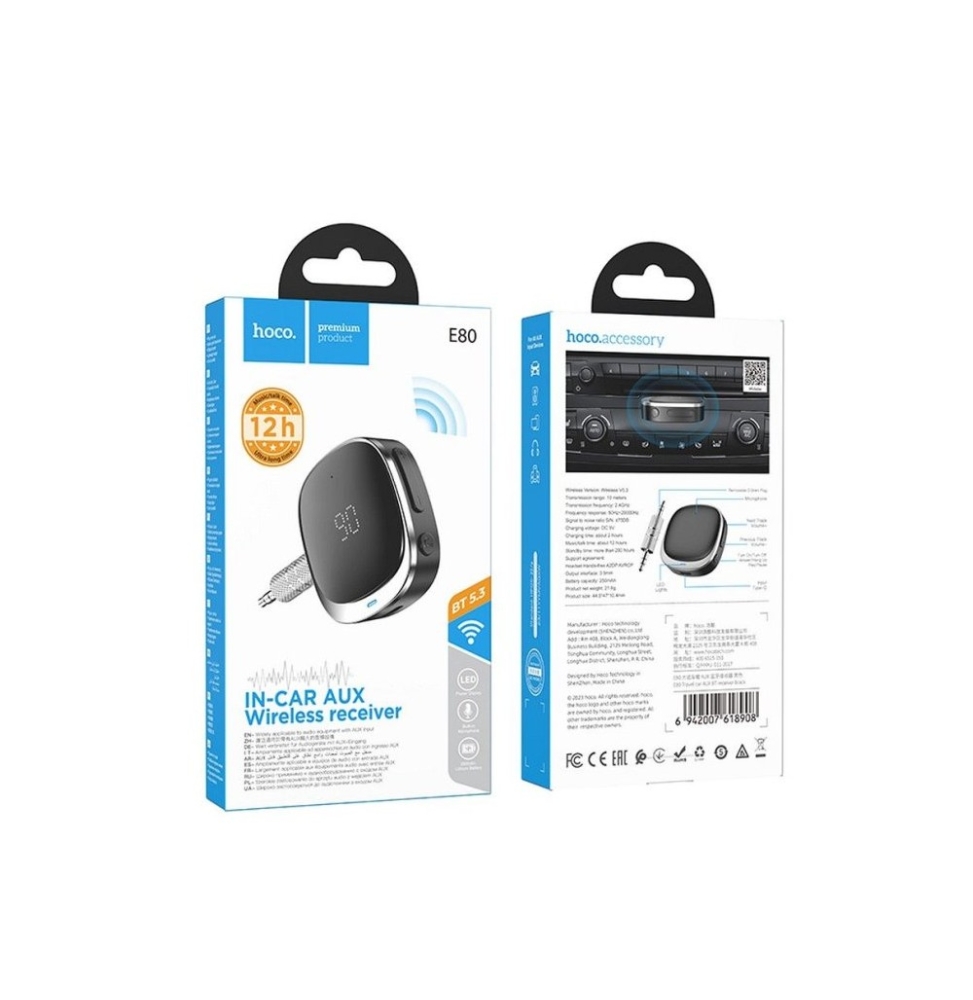 ADATTATORE BLUETHOOT HOCO AUX JACK 3,5MM E80 NERO