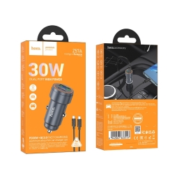 CARICABATTERIA DA AUTO HOCO USB-A + USB-C 30W +...