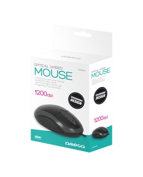 OMEGA Mouse con Filo Notebook USB-A 1200dpi 2 tasti design Ergonomico Black OM06VB